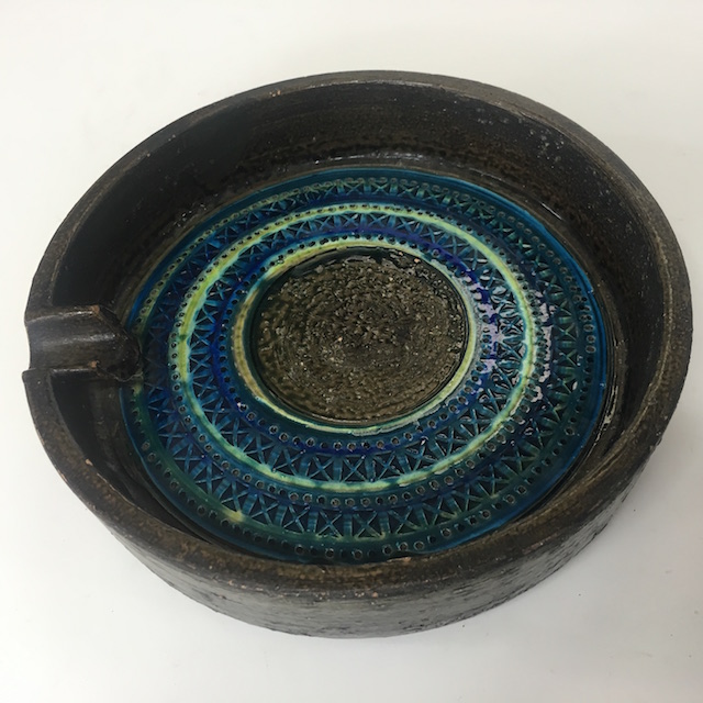 ASHTRAY, 1970s Italian - Black Blue Glazed